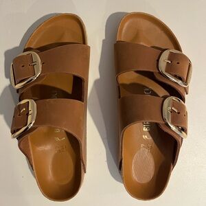 Birkenstock Tan Sandals with Gold Buckles